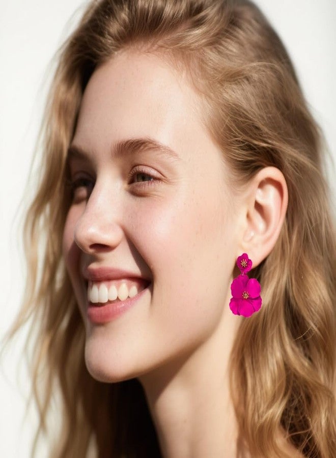 ZENCHEER Flower Clip On Earrings - Floral Petal Drop Earrings Statement Hypoallergenic Flower Stud Earring for Women Wedding Jewelry Gifts (Hot Red) - Image 2